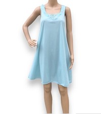 Vintage Lorraine 70's Swing Nightgown Size S Blue Nylon Sleeveless Lace USA Made
