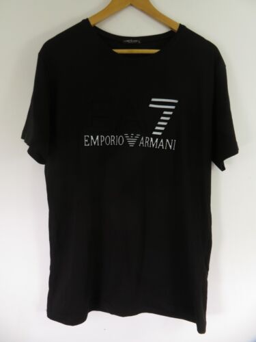 Emporio Armani - EA7 T-Shirt - Black - Embossed White & Blk Logo - Med