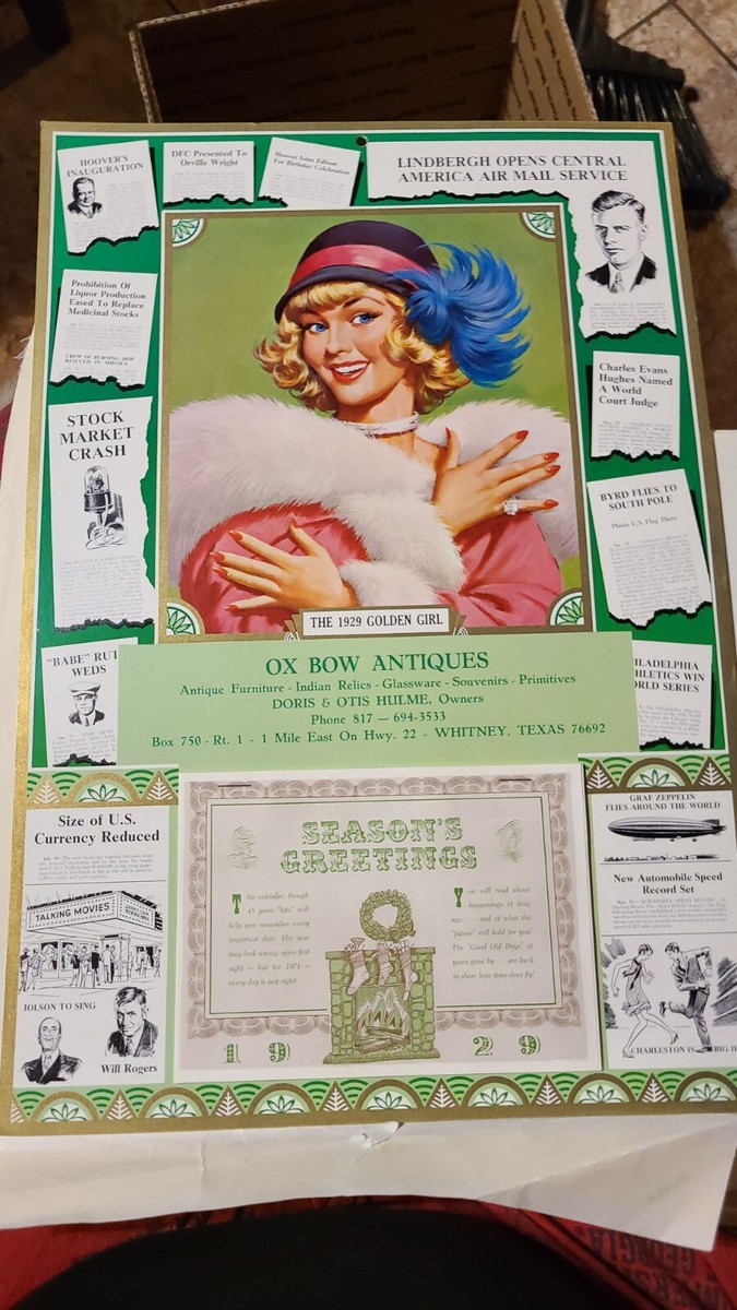 Vtg 1974 Advertising Calendar "1929 Golden Girl" OVERLAND HOTEL  &amp; CASINO Reno NV | eBay