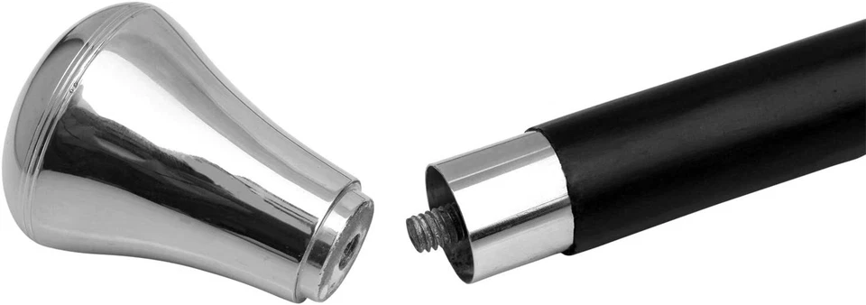 Perilla de latón niquelado mango de cabeza negro 3 pliegues bastón de madera regalo Foto 2 de 4