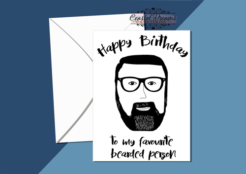 Divertida tarjeta de cumpleaños ""Feliz cumpleaños a mi persona barbuda favorita"" con gafas - Imagen 5 de 7