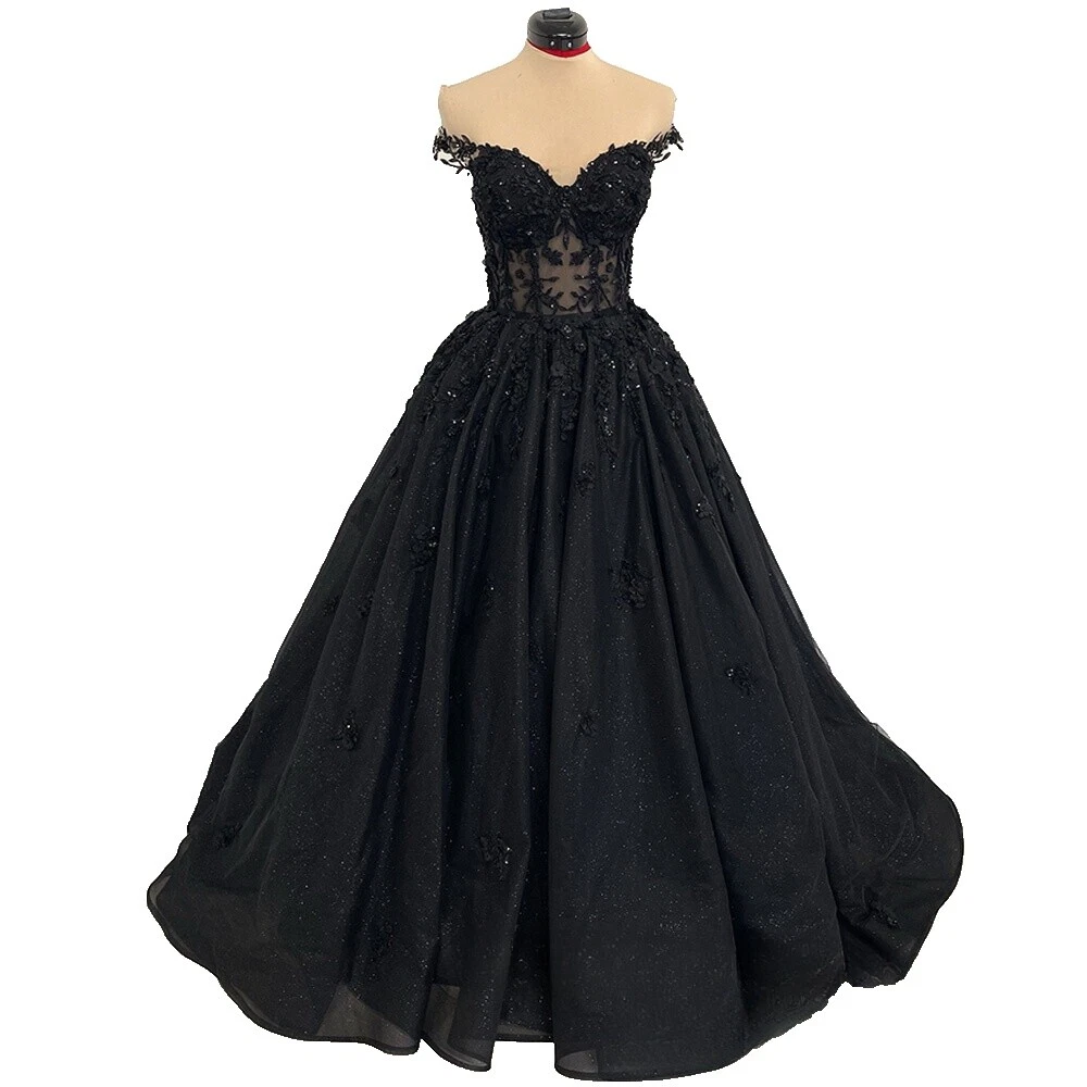 Beading Lace Black Wedding Dresses