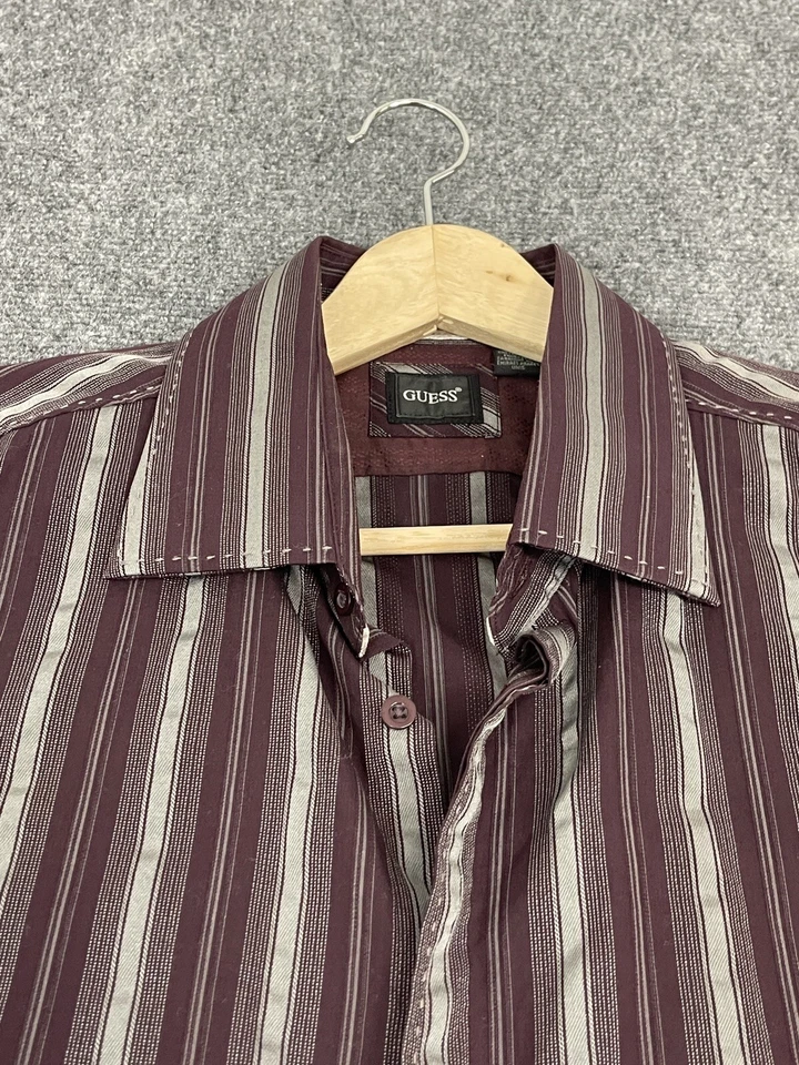 Guess Shirt Mens Extra Large Button Up Striped Red Vintage Long Sleeve N232 - Image 2 of 4