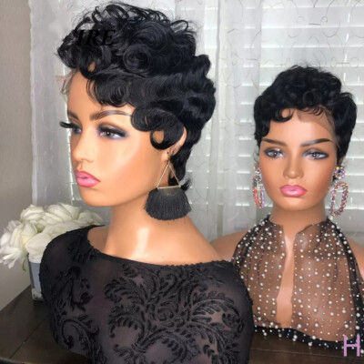 Pixie Wigs 13x1 Lace Front Human Hair Wigs Short Finger Wave Lace Wigs L Part
