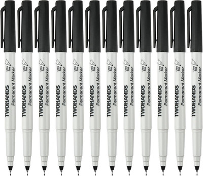 TWOHANDS Permanent Markers Ultra Fine Tip, 0.5Mm, Extra Fine Point, Black, 12 Co