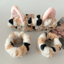3Pcs/Set Cute Cat Ear Leopard Print Plush Headband for Women Girls Spa Washing F