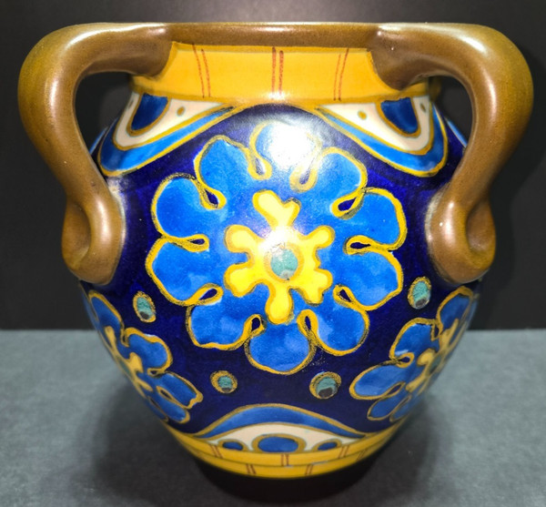 Gouda Holland Hand Painted 4-Handled Pot VINTAGE