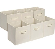 Collapsible Fabric Storage Cubes Organizer Bins w Handles Beige 13x13x13" 6PK