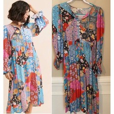 Spell & The Gypsy Cha Cha Boho Patchwork Floral Print Midi Dress Size XS