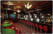 Vintage Postcard Golden Nugget Bar Mahogany Chandeliers Las Vegas, NV 1970s