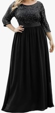 Ever Pretty Black Sequin Long Sleeve Dress, Plus Size 20