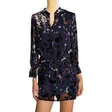 Carolina Belle Dress Womens Size 6 Floral Velvet Burnout Long Sleeve Elegant