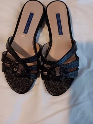 STUART WEITZMAN Looped Knot Cami Black Leather Open Toe Slide Sandals Size 5