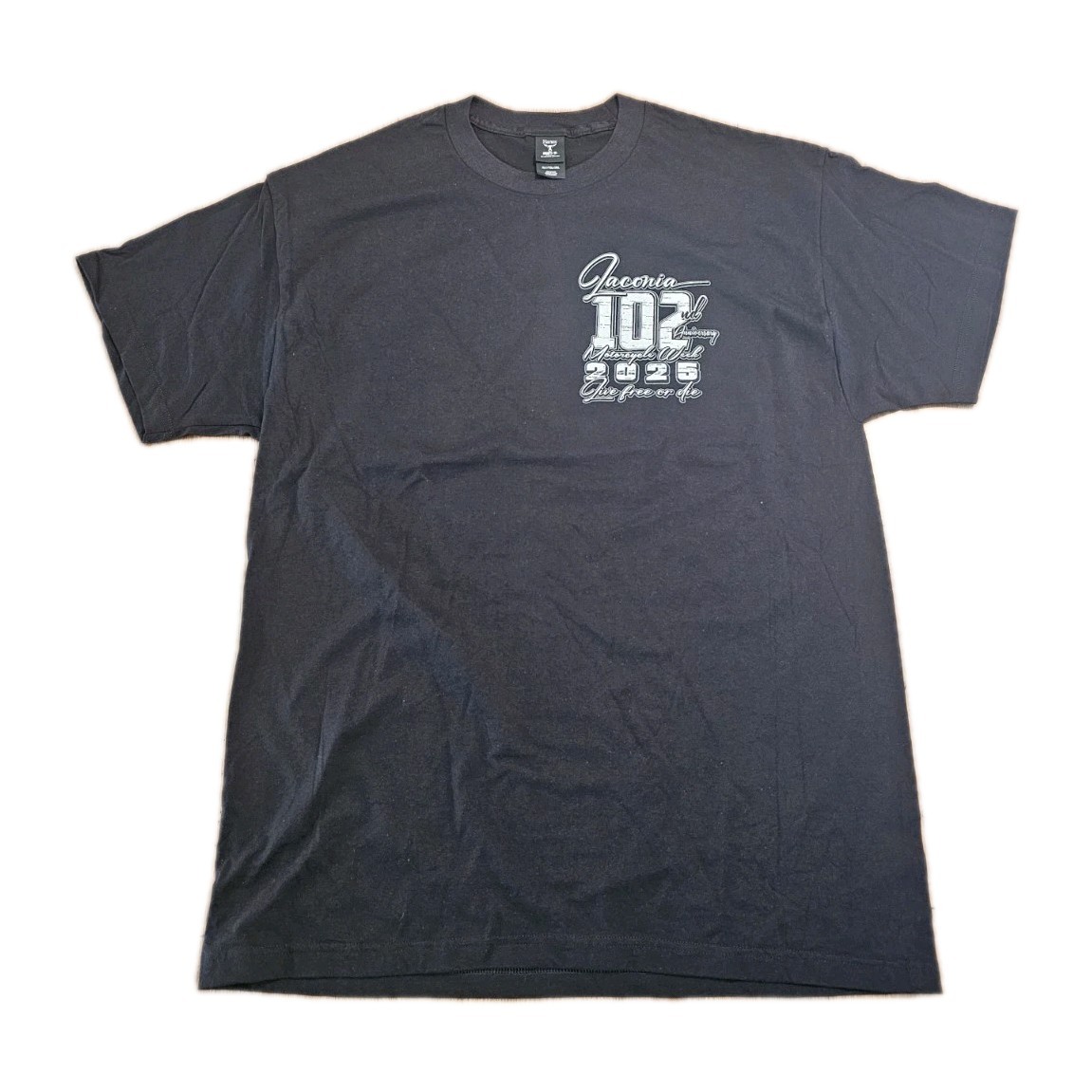Mens Tshirt XLT Laconia NH Motorcycle Week 2025 Black 102nd