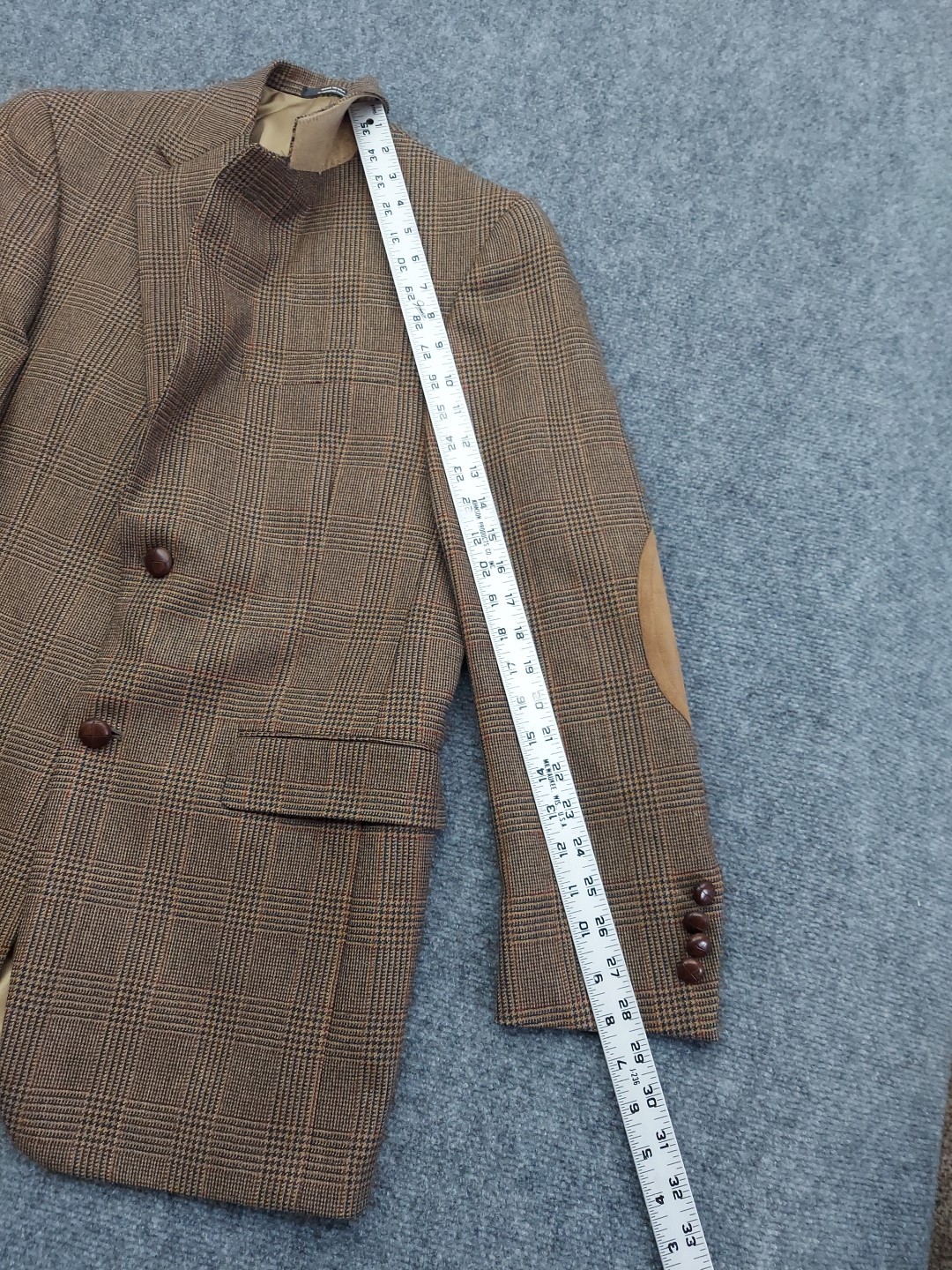 Vtg Austin Reed Jacket Blazer 36 R Brown Houndstooth Tweed Elbow Patch USA Made