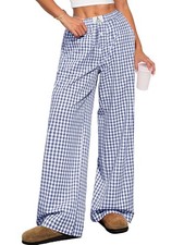ANRABESS Womens Striped Gingham Pants 2026 Pajama Medium, Blue White Plaid 