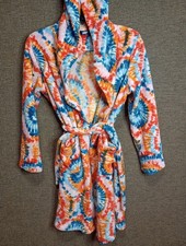 Lands' End Girls Size 12 Fleece Hooded Robe Super Soft Tie Dye Swirls