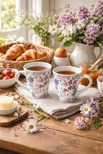 Paire de tasses en céramique décor floral – Neuves – Boîte d’origine – 9 cm