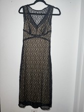 Y2K Express Black Lace Overlay V Neck Midi Slip Dress Nude Camisole Sz 5/6 Fairy