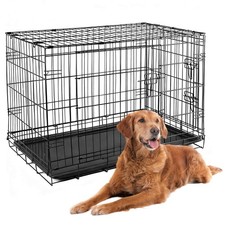 36 /42 Inch Dog Crate Kennel Folding Metal Pet Cage 2 Door With Tray Pan Black