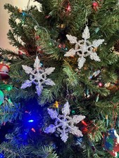 3 Beaded Crystal Snowflakes Christmas Tree Ornaments