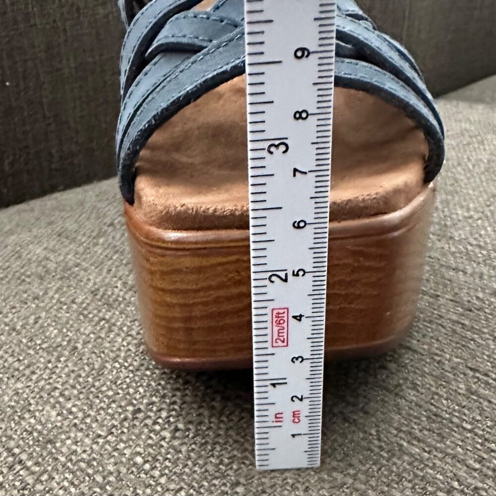 House of Harlow 1960 Georgia Denim Blue Leather Strappy Platform Sandals 6.5M