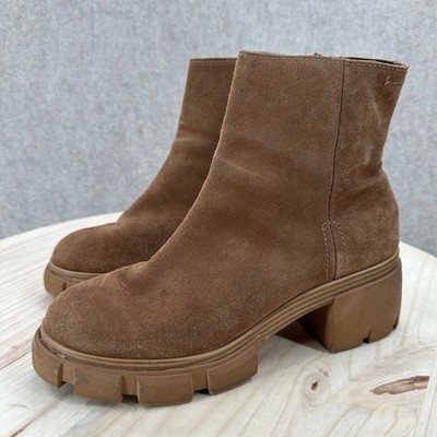 Steve Madden Halt Ankle Boots 10M Suede Lug Chunky Block Platform Zip Booties