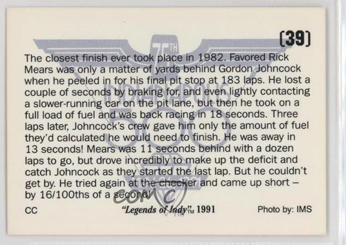 1991 Collegiate Collection Legends of Indy The Closest Finish #39 - Picture 2 of 4