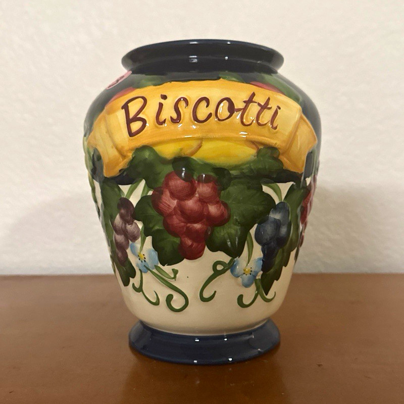 Ceramic Round Cookie Jar Canister Blue Multicolor Grape Floral 31-40 oz (No lid)