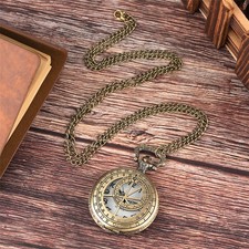 Vintage Style Steampunk Quartz Pocket Watch with Necklace Chain White Dial Gift