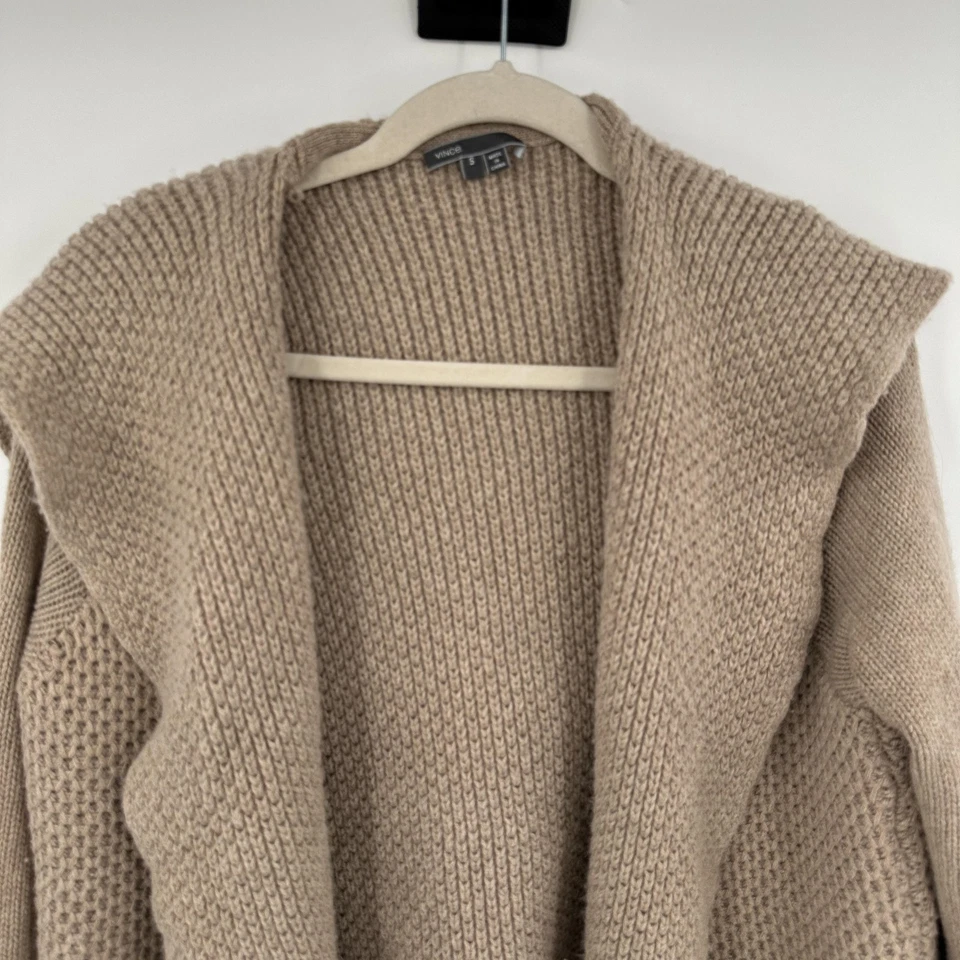 Suéter Vince Mujer Pequeño Tostado Lana Yak Frente Abierto Grueso Tejido Cárdigan Bolsillo Foto 2 de 4