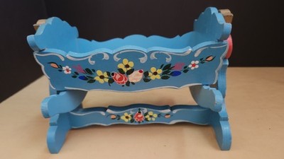 DORA KUHN  Hand Painted Rocking Wooden CRADLE BED Germany Doll Furniture 