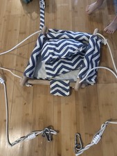 Blue White Chevron Portable Baby Swing Wooden Seat with Mounting Hardware