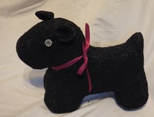 Vintage Stuffed Black Scotty Dog 11  Animal Toy Clear Button Eyes