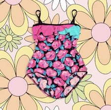Vintage 90s Pink Teal Floral 1 Pc Swimsuit Size M