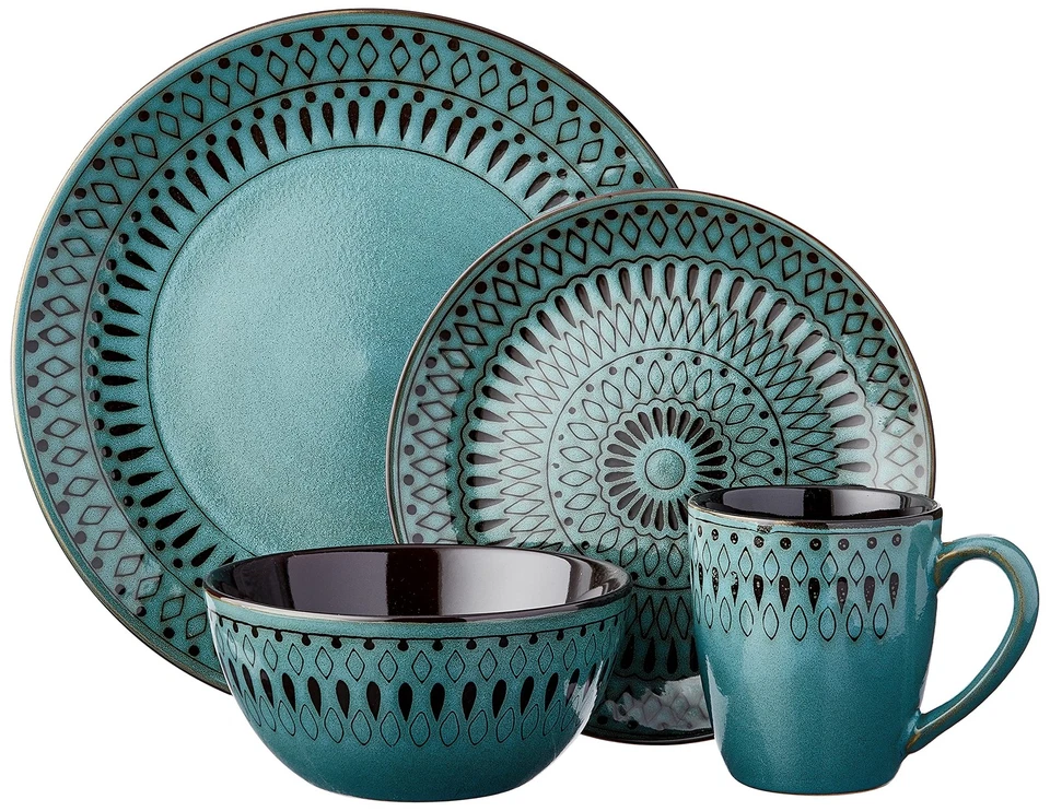 6588-16rb Juego de vajilla redonda Delilah de 16 piezas, verde Foto 2 de 4