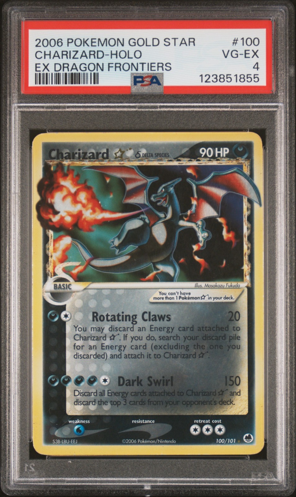 2006 POKEMON EX DRAGON FRONTIERS GOLD STAR #100 CHARIZARD-HOLO PSA 4 view 1