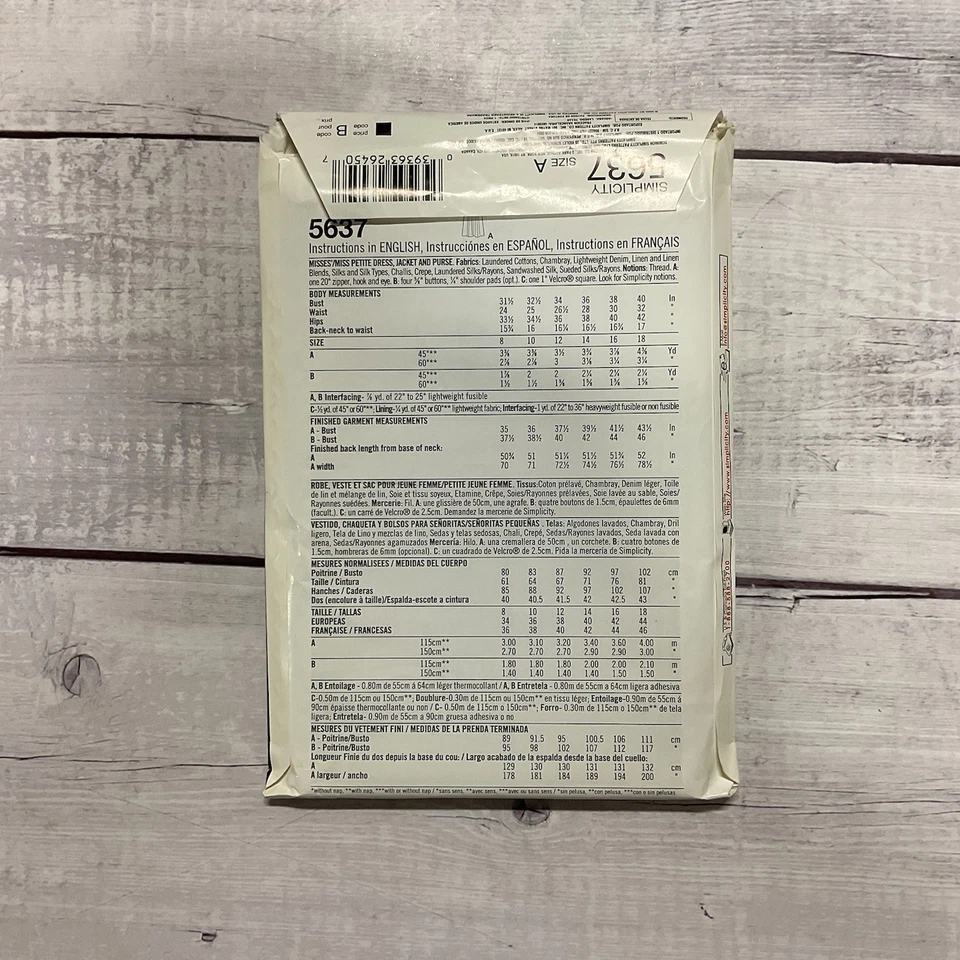 Simplicity 5637 Sewing Pattern Dress Princess Seams Jacket Purse Size 8-18 UNCUT - Image 2 of 3