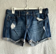 Old Navy Mid Rise Distressed Boyfriend Jean Shorts Cuffed Medium Wash 10