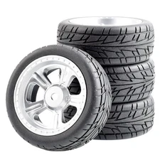 4pcs 1/10 Rubber Tires &12mm hex Wheels Rims Set for RC 1:10 On Road Touring Car