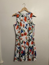 Anne Klein Women  s White Sleeveless Floral Print Dress A-line Size 8