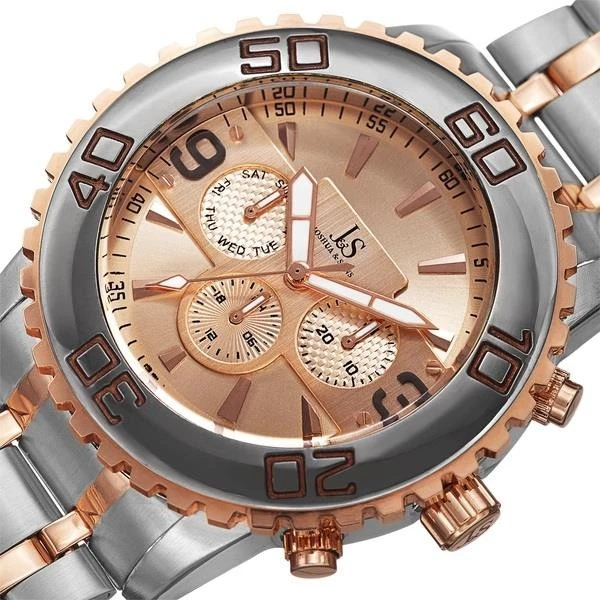 Joshua & Sons JX100TTR Giorno Data Gmt Minuti Pista Grigio da Uomo Rosa Orologio - Immagine 4 di 4