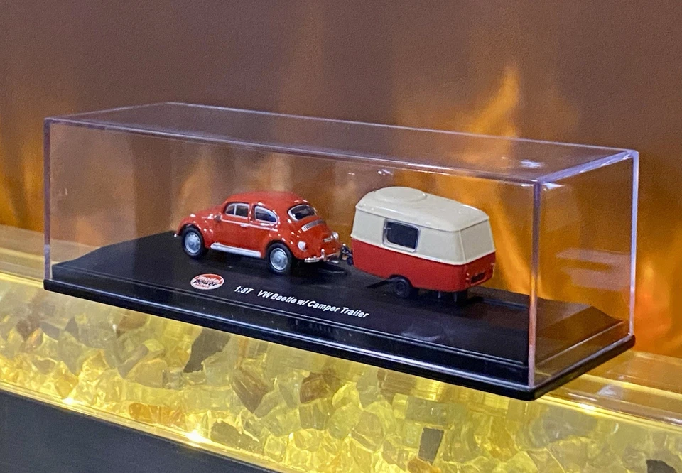 Model Power Minis VW Bug Beetle with Camper Trailer, 1:87, Red/White, New MINT - Image 4 of 4