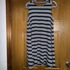 Loft Women's Sleeveless Navy And White Striped Keyhole Back  Dress Size Large