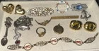 DECO Jewelry Lot 16P SIGNED SS GOLD LOCKET HP PINS BUBBLE GLASS LOBSTER BRACELET