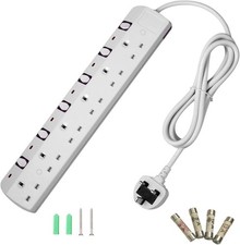 Image of TISDLIP Extension Lead 6 Way Multi Plug Extension Sockets Wall-Mounted Black, 2m