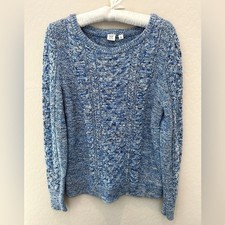 GAP Blue Marled Cable Knit Crewneck Sweater 100 Cotton Medium