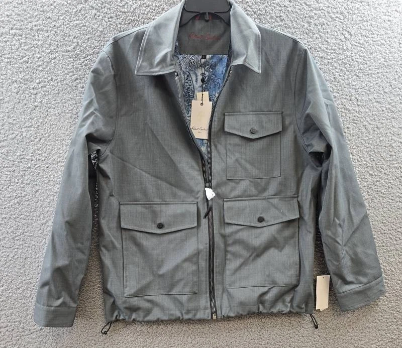 Robert Graham Lightweight Textured Poly Utility Jacket Men's L Gray Full Zip image 3