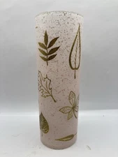 Vintage Federal MCM Pink Enameled 22K Gold Leaves Highball Tom Collins Cocktail