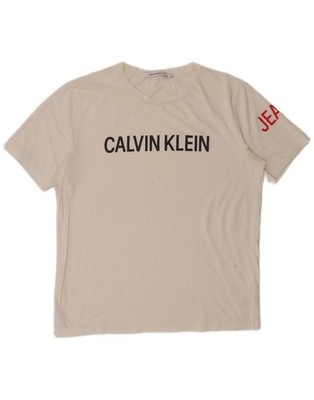 Calvin Klein Jeans Mens Graphic T-Shirt Top XL White Cotton AI14